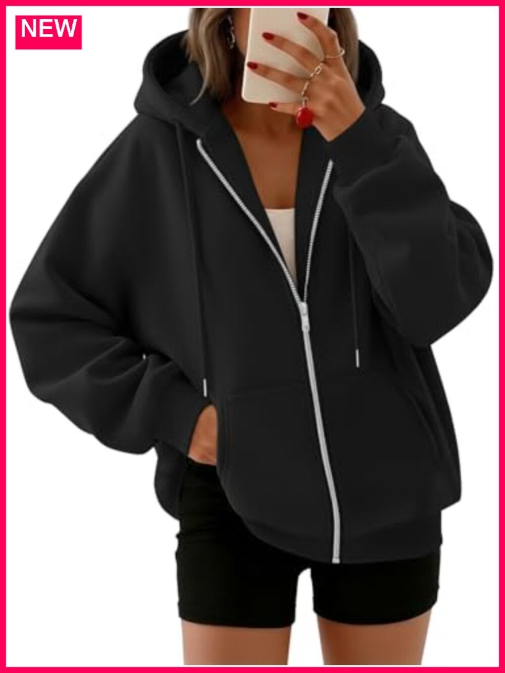 Oversized Zip Up Hoodie Fleece Hooded Sweatshirt with Pockets